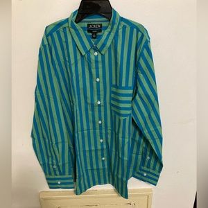 J. Crew Teal and Green Striped Button-Down Shirt